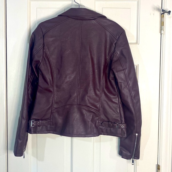 a.n.a. Faux Leather Burgundy Midnight Motorcycle Jacket - Picture 4 of 8